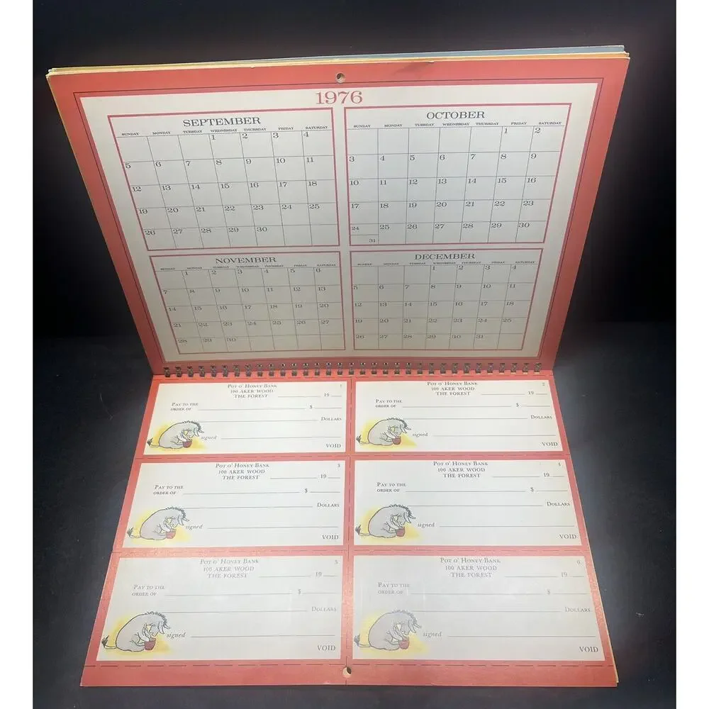 Vintage 1977 Winnie‎ The Pooh Calendar Book Frameable Pages Piglet, Tigger